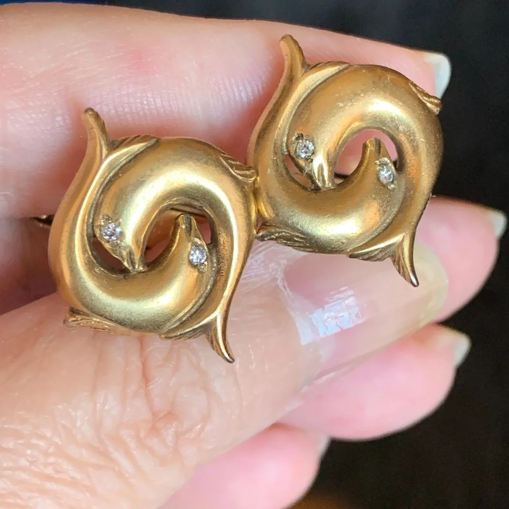 Vintage Gold Filled Diamond Fish Cufflinks
